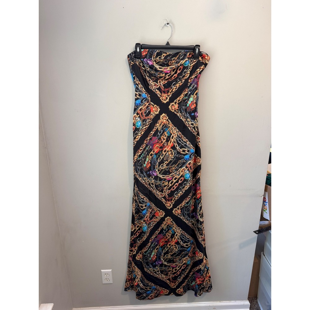 Akira Womens Strapless Chain Jewel Print Maxi Dress Black Multi XL